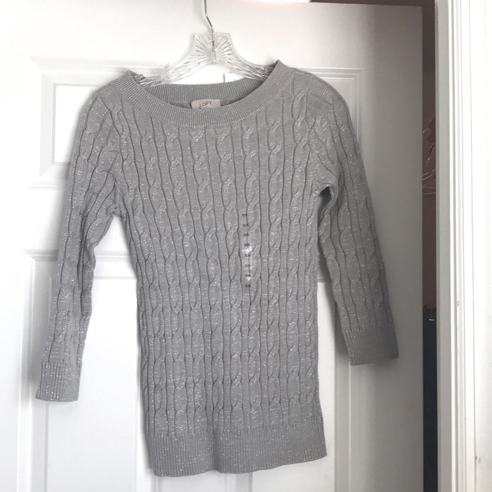 NWT Loft, XS gray with sliver sparkle thread, 3/4 length sleeves